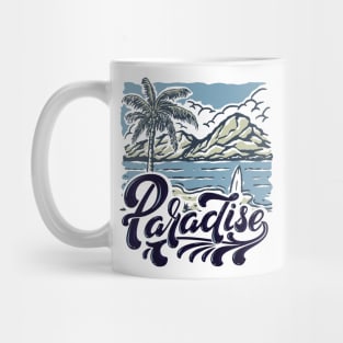 Beach Tropical Paradise Surfing Mountains Palm Tree Landscape Design Mug